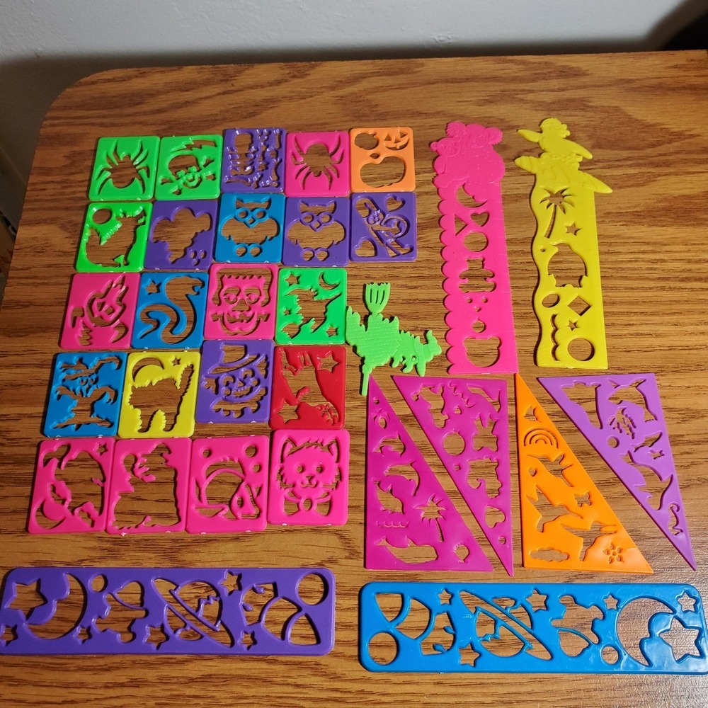 Vintage Lisa Frank Lot Tracing Stencils Halloween Animal Bookmark Ruler Triangle